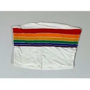 Garage White Rainbow Striped Tube Top Shirt Blouse Tee Size S 🌈✨ #rainbow #shirt